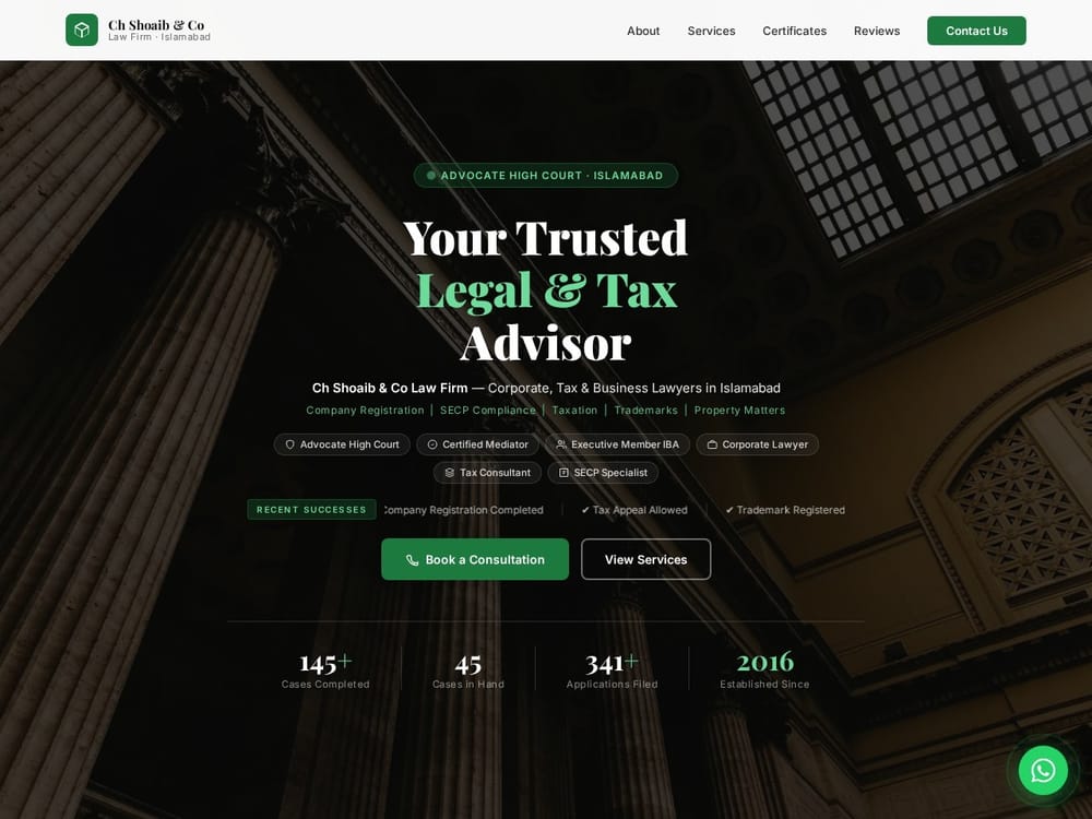 CH Shoaib & Co Law Firm — Law Firm built by Max Digital Studio